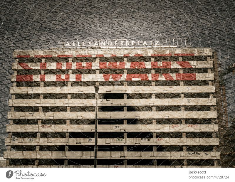 STOP WARS @ everything different with cobblestones stop wars Word House of Statistics Alexanderplatz Downtown Berlin Office building Architecture Facade Protest