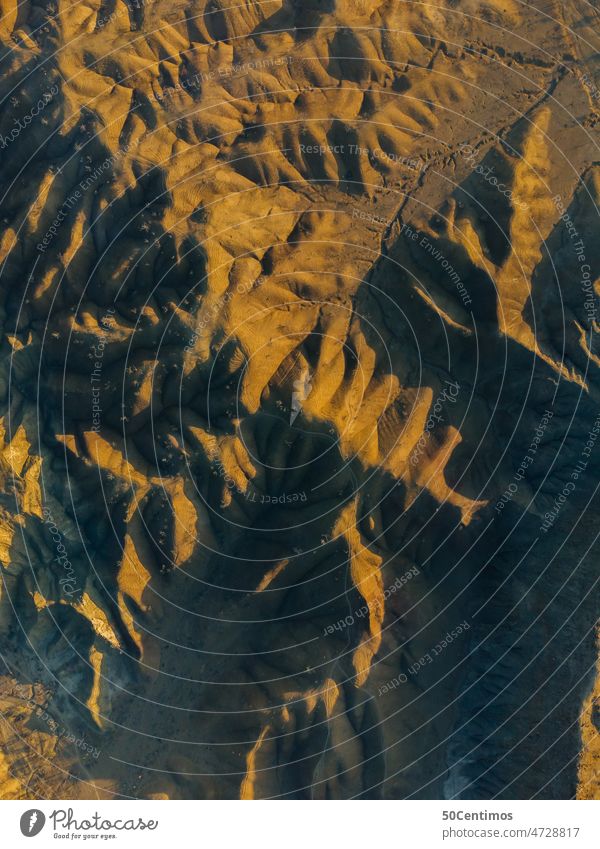 Desert landscape from above Panorama (View) Deep depth of field Sunlight Shadow Light Twilight Deserted Exterior shot Subdued colour Colour photo Calm Dry Hot