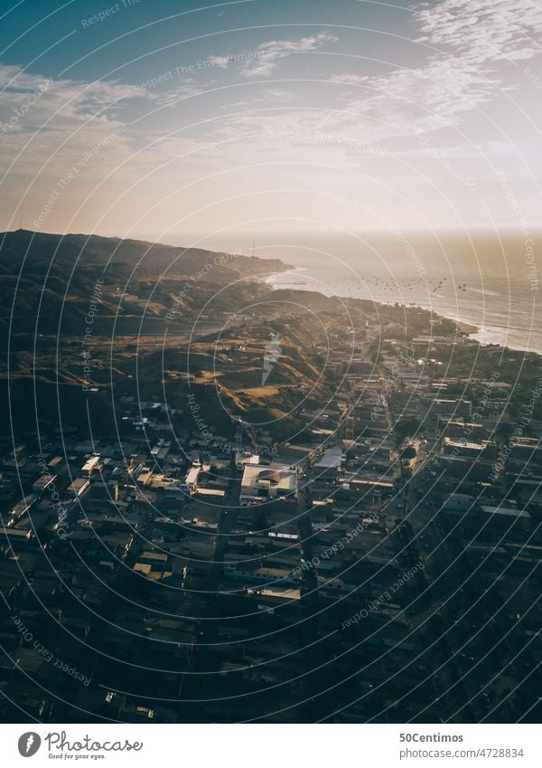 Peruvian fishing village from above UAV view Aerial photograph Downward Colour photo Deserted Vacation & Travel Far-off places Exterior shot Small Town