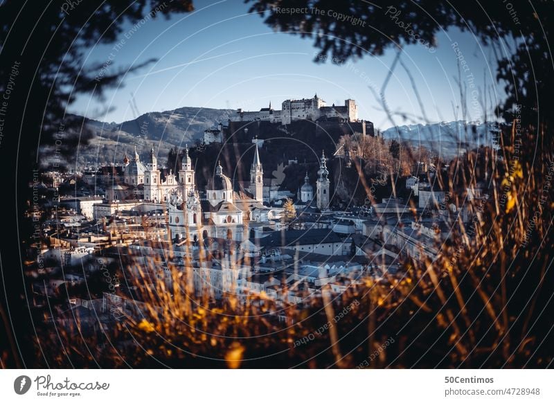 Hohensalzburg Fortress Panorama (View) Deep depth of field Day Deserted Exterior shot Colour photo Calm Landmark Tourist Attraction Castle Dome Church