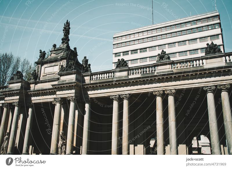 historical portico in front of modern facade King's Colonnades Heinrich von Kleist Park Architecture Tourist Attraction Historic Classicism Shadow Sunlight