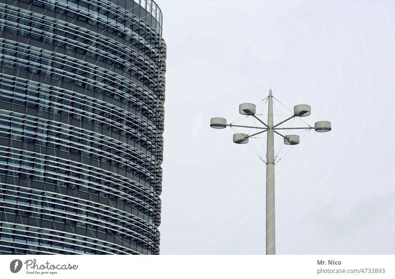 campus Lantern Lamp Architecture Street lighting Town High-rise Building Lamp post Facade Manmade structures Office building Gray Duesseldorf Bank building