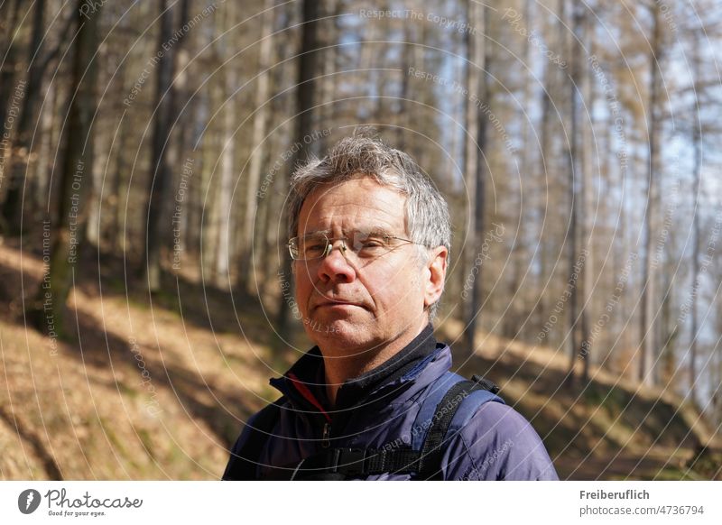 thoughtful man Meditative grey hair Senior citizen portrait Mature older man more adult Man male person Person in forest