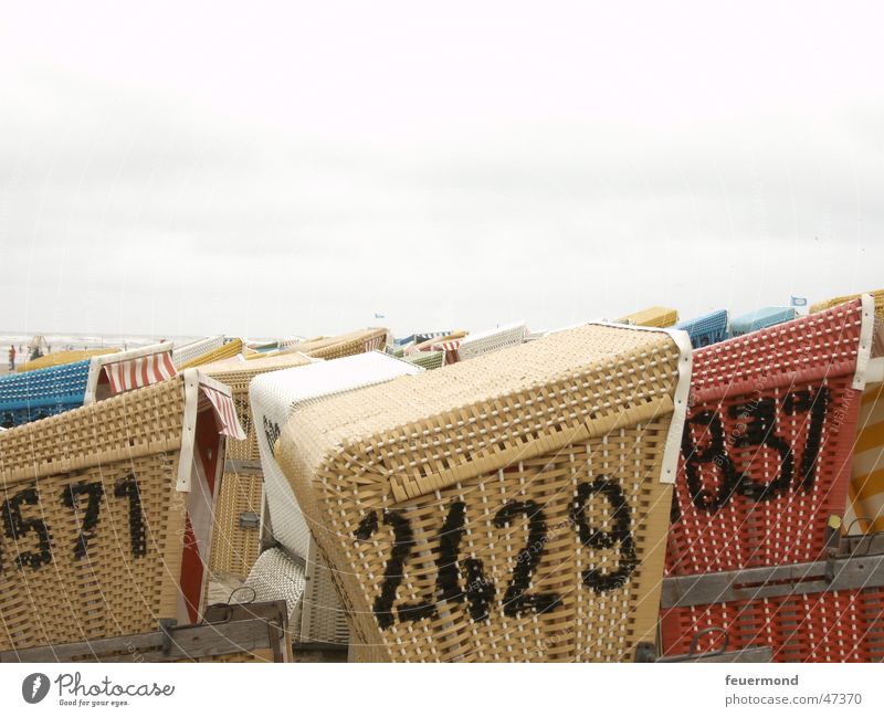 end of season Beach chair Gray clouds Langeoog Bad weather Fog Autumn North Sea Island Autumnal