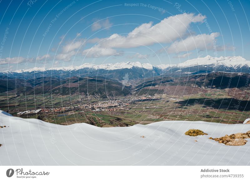 Snowy mountain slope in highlands rock snow nature winter hoarfrost landscape frozen pena oroel spain jaca huesca cold season weather wintertime freeze climate