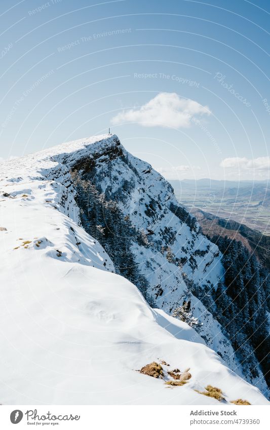 High mountains on winter day highland rock snow nature range hoarfrost landscape frozen pena oroel spain jaca huesca cold season environment weather wintertime