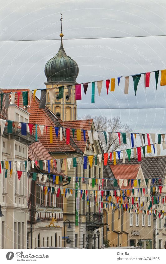 Weißenhorn traditionally shows up for carnival decorated with colorful flags Jewellery location Church Decoration Adorned Carnival Bavaria Bavarian Tradition