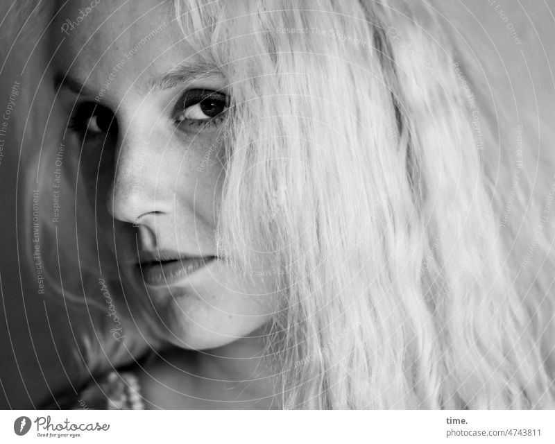 Woman, skeptical Looking Blonde straight focused haunting Long-haired Skeptical Observe look Safety Protection Looking into the camera