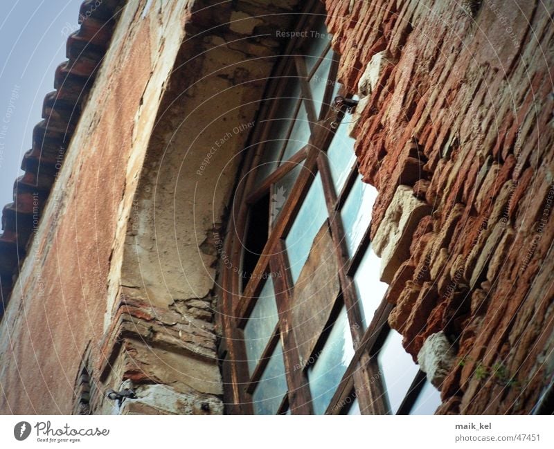 old factory window Window Wall (barrier) Brick Factory Weathered Glass Old