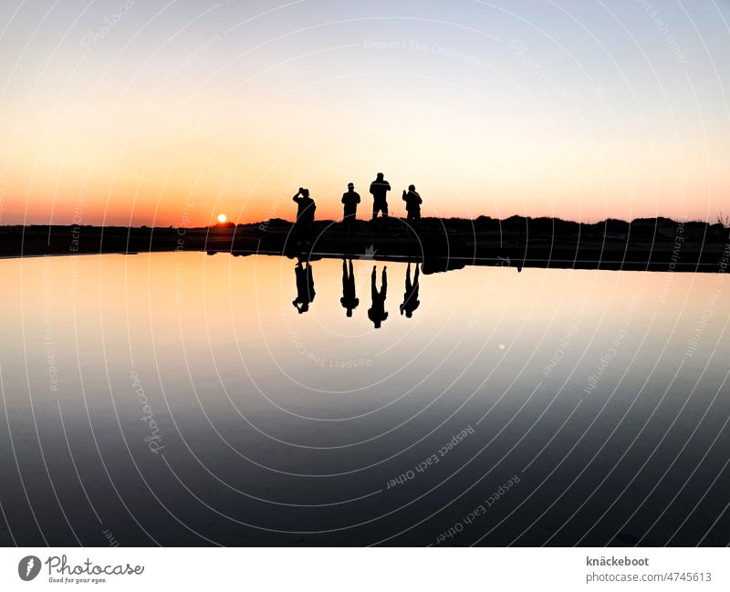 sunset in the lagoons of the rhone delta Sunset Sky Dusk Ocean Water Reflection Horizon Beach coast Copy Space top Copy Space bottom