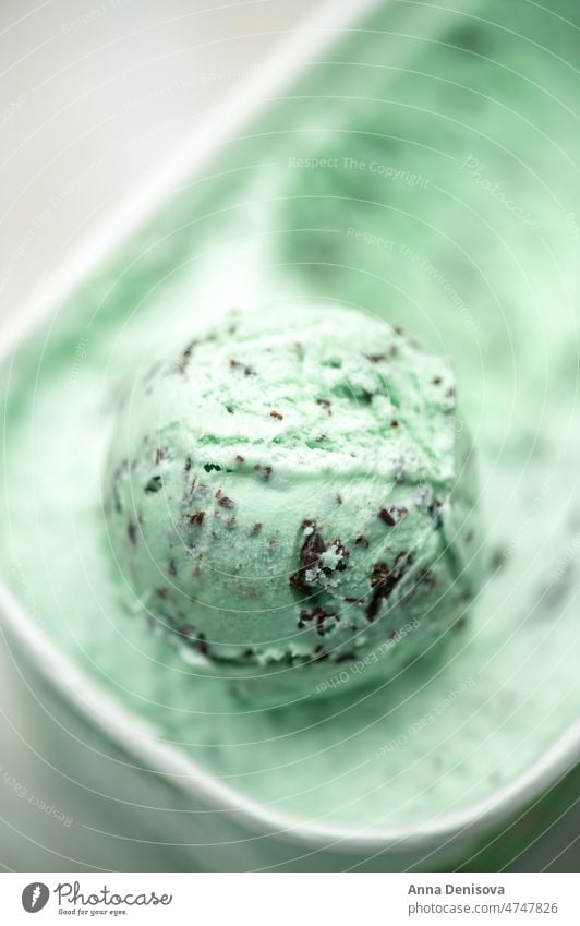 Mint Choc Chip Ice Cream ice cream mint choc chocolate chip scoop gelato herb green frozen bowl tasty ball cold food flavor dessert sweet dairy ice-cream