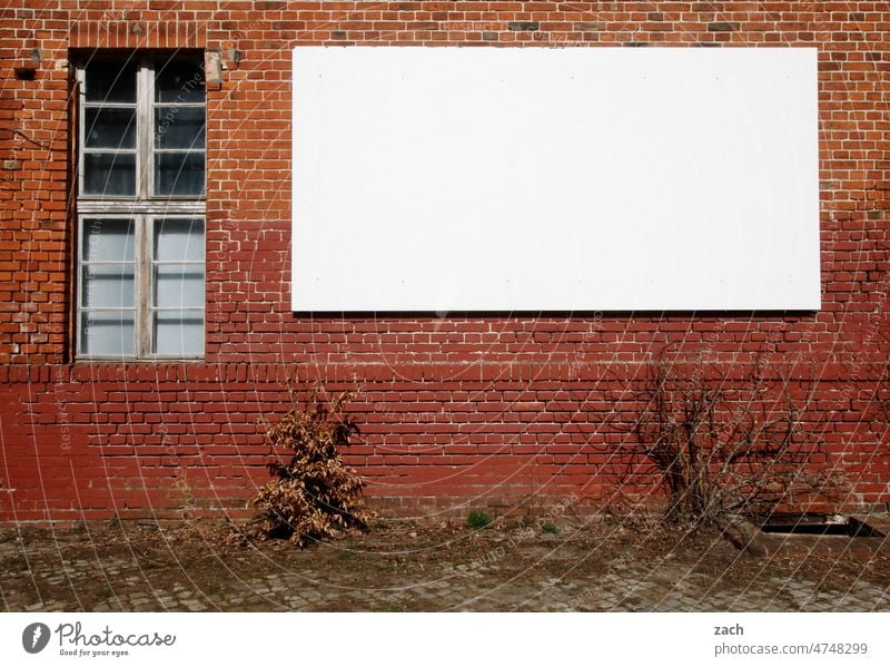 Text space on top Wall (building) Facade Brick Brick wall Canvas White Empty Brick facade Red Advertising billboard advertising Billboard movie screen