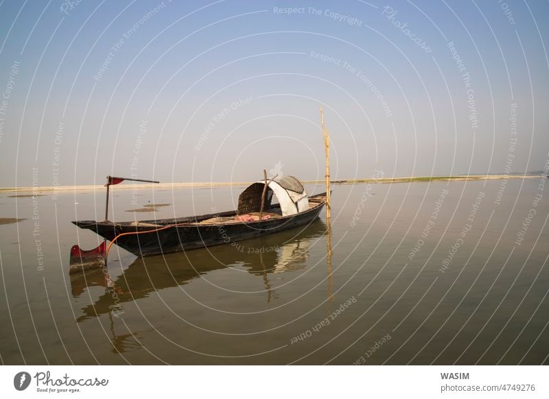 Wooden Fishing boat in  the river water under the blue sky  Beautiful Landscape Scenery sea ocean kayak fishing beach canoe summer sport travel nature fisherman