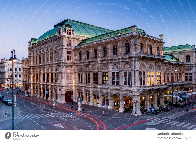 The Vienna State Opera bluehour Austria Long exposure Light Exterior shot Landmark famous Europe City cityscape Building Opera house Culture City trip