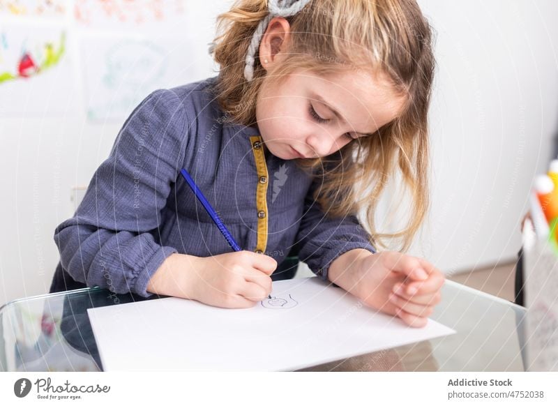 Little girl drawing sad woman unhappy upset negative trouble problem worry room home paper pastime sheet imagination create flat color felt pen apartment