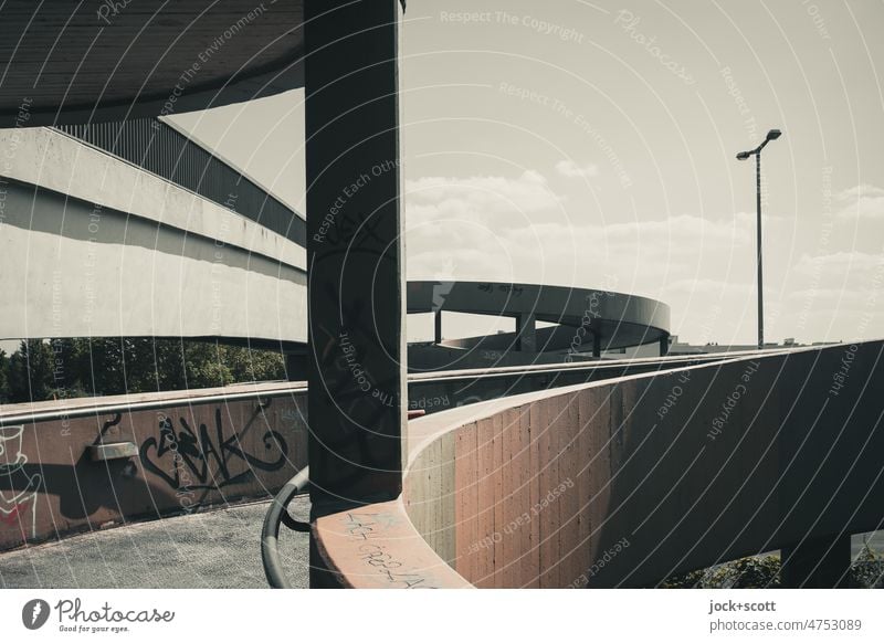 curved prestressed concrete pedestrian bridge on sunny day Bridge Charlottenburg Footbridge Architecture Structures and shapes Neutral Background Concrete