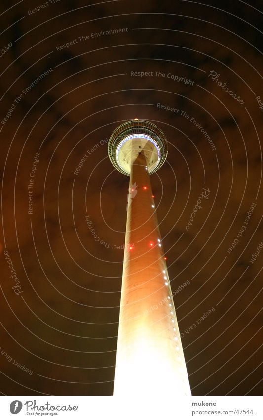 Düsseldorf's downfall Night Red Clouds Long exposure Platform Berlin TV Tower Tall Perspective Light