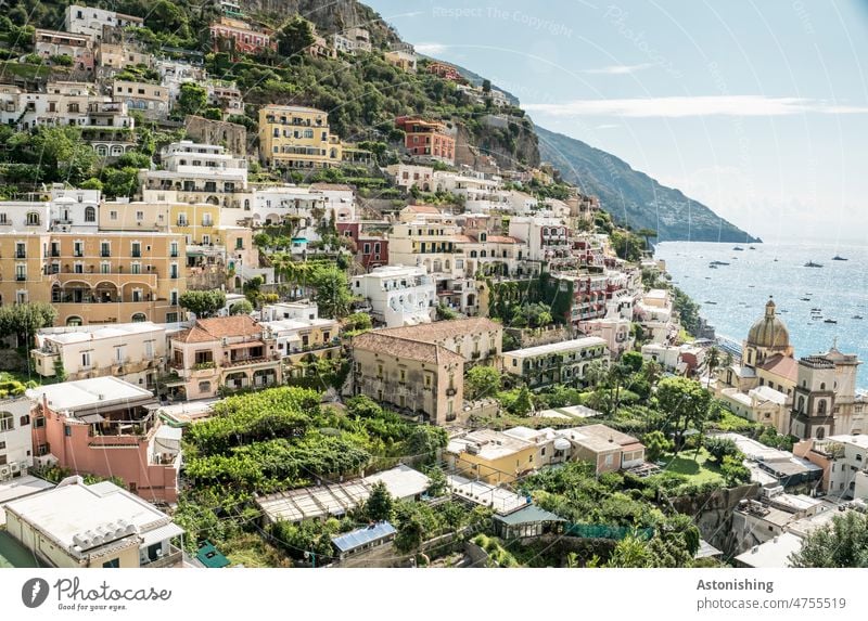 Positano, Amalfi Coast, Italy Town Steep Landscape Nature Ocean coast boats houses Building Old Historic vacation Tourism mountain voyage Yellow Rock