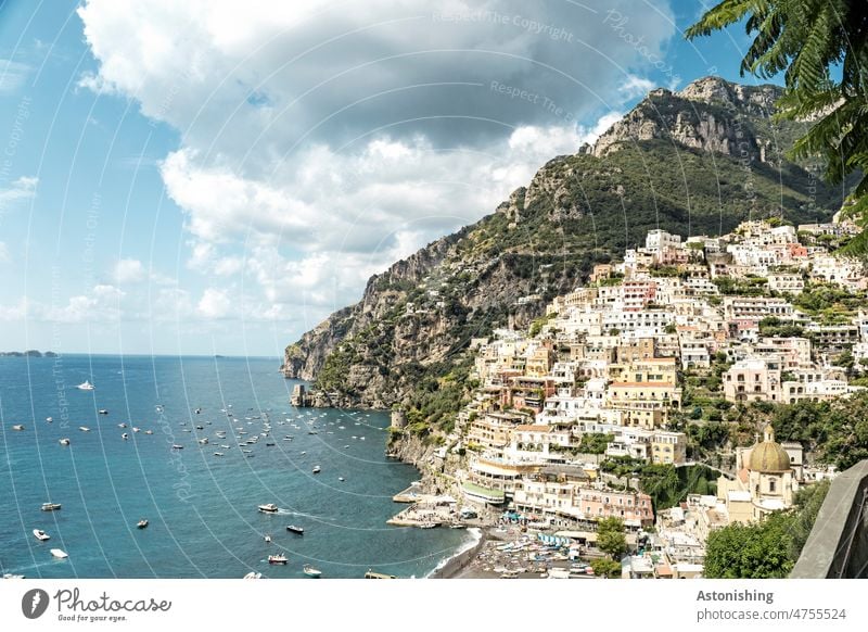 Positano, Amalfi Coast Italy Town Steep Landscape Nature Ocean coast boats houses Building Old Historic vacation Tourism mountain voyage Yellow Rock steep coast