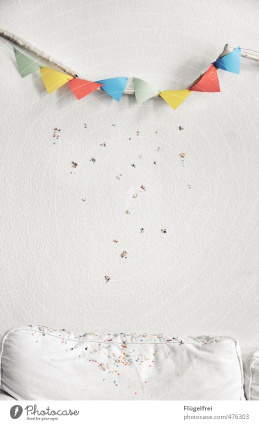 Confetti rain. Living room Joy Paper chain Sofa Party Birthday Feasts & Celebrations Rain Party mood Childlike Triangle Branch Childrens birthsday Colour photo