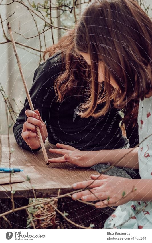 Cognitive experience test children Garden Infancy Child Exterior shot Summer Colour photo Nature Happy sunny game try Girl Hand Fascinating Discover