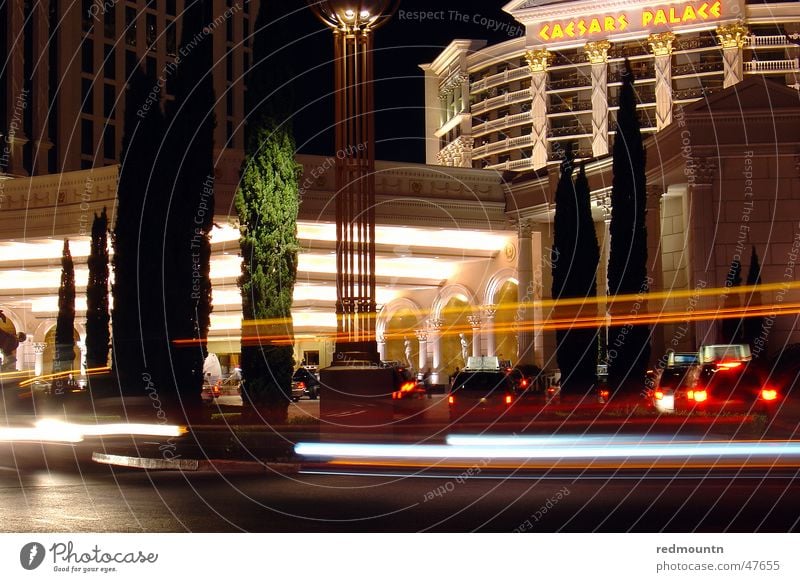 Las Vegas - Caesars Cesars Palace Night Long exposure Night life Entrance Doorman Light Advertising Hotel Large Americas Temple of Ceasar Casino USA Car