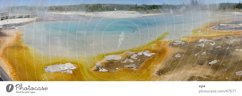 Yellowstone 1 National Park Geyser Panorama (View) Warmth USA Yellowstone Nationalparc basin Landscape Water Large Panorama (Format)