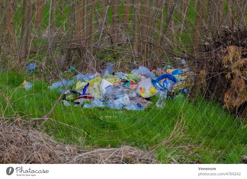 Illegal waste dumped in the forest in Germany,private household waste lies in the forest Tree Trees Forest Forests pollution environmental pollution