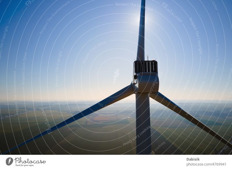 Aerial view of part of windmill turbine in countryside, Green energy generator wind turbine renewable sustainable power innovation eco protection climate save