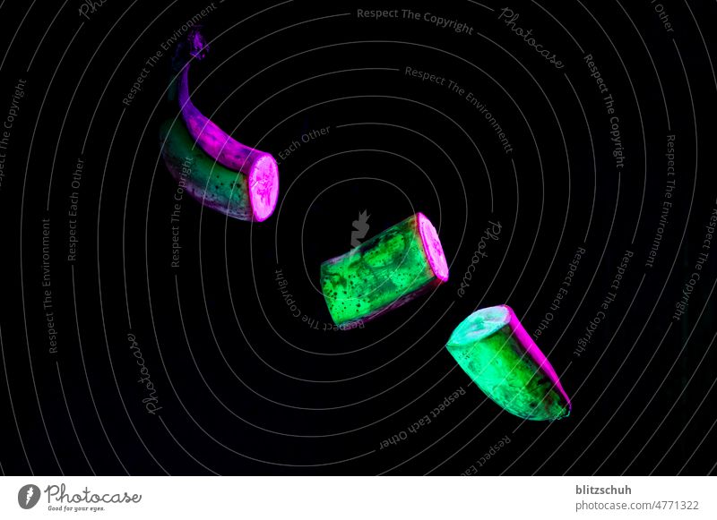 colored banana Banana colors Illuminate Fruit naturally chimney food Food neon blackandcolor blackbackground coloredbanana Nutrition Vegetarian diet Vitamin Art