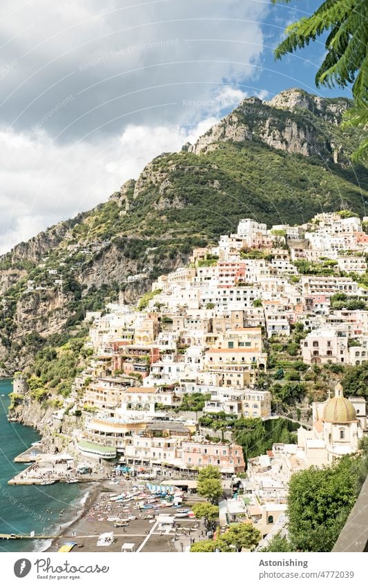 Positano, Amalfi Coast Town Italy Historic Nature Landscape mountain Tall Ocean Campania Beach picturesque Tourism coast Summer Blue Exterior shot