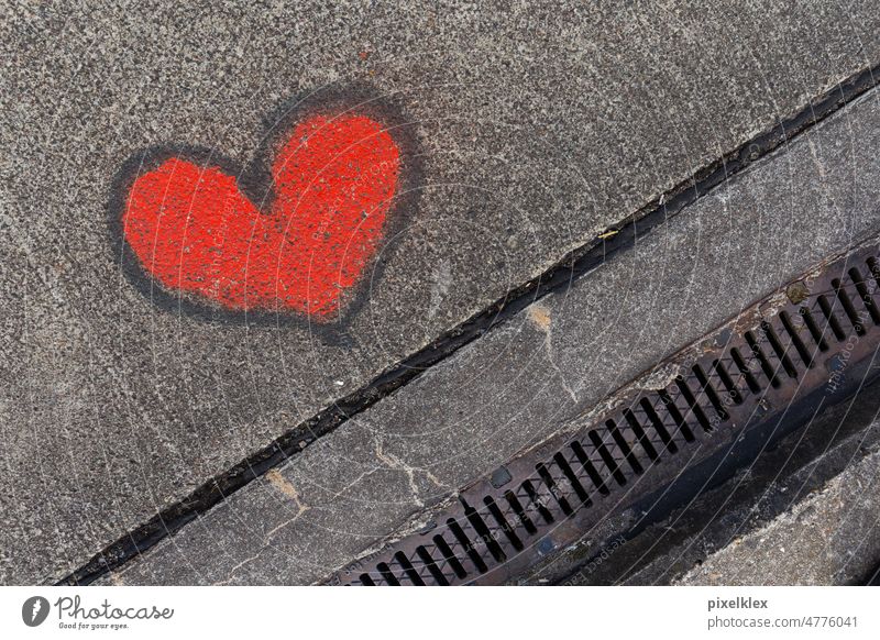 Graffiti heart on a street in Berlin Heart Red Street off Sidewalk street art Patina Love Colour Patch Patch of colour In love Declaration of love