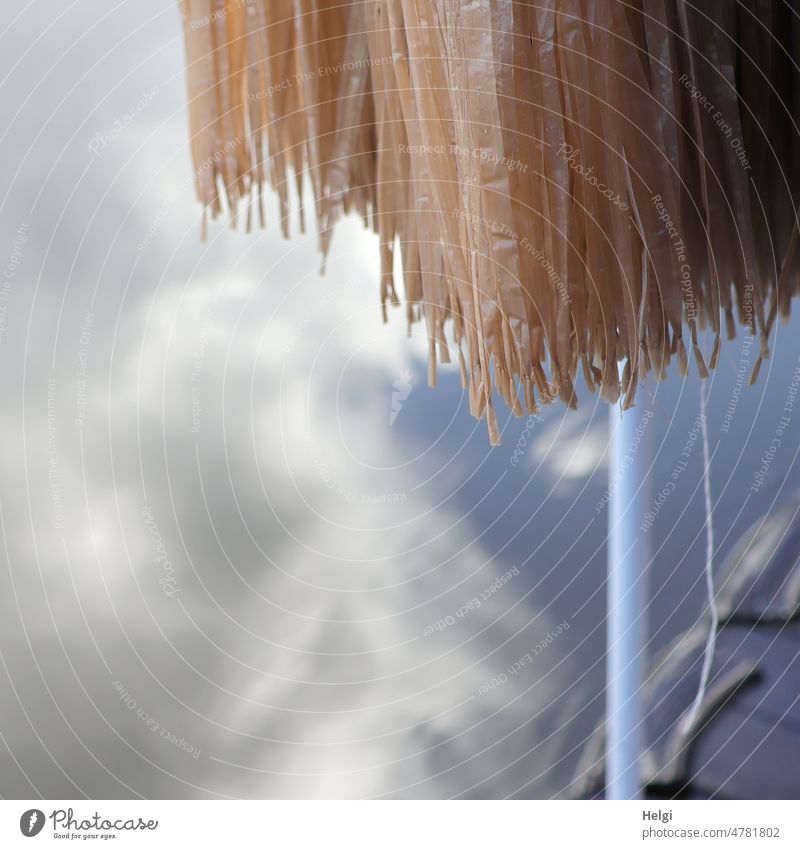 Detail shot: parasol on lake with reflection of sky and clouds in water Sunshade Umbrellas & Shades sun protection Lakeside Sky Clouds Water Footbridge Spring