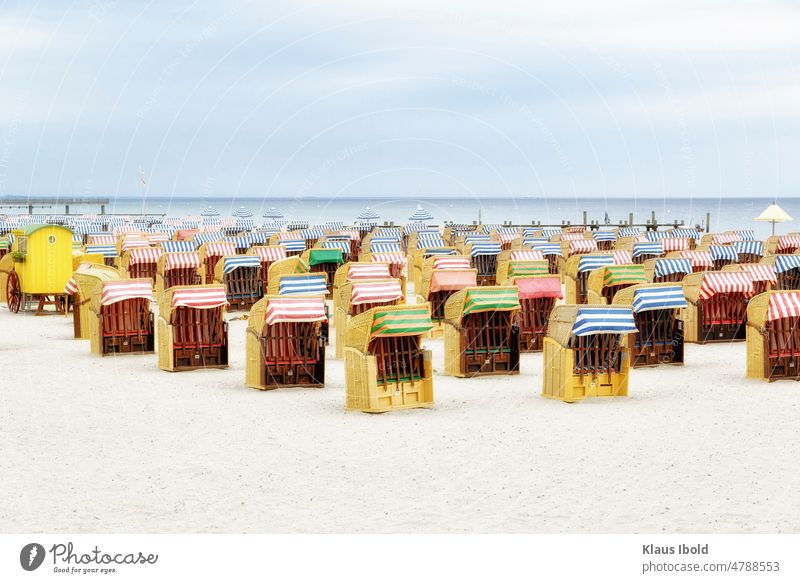 Beach chairs in Travemünde beach chairs Timmendorf beach TRavemünde coast Baltic Sea Ocean Vacation & Travel Tourism Summer Sky Sand Relaxation Summer vacation