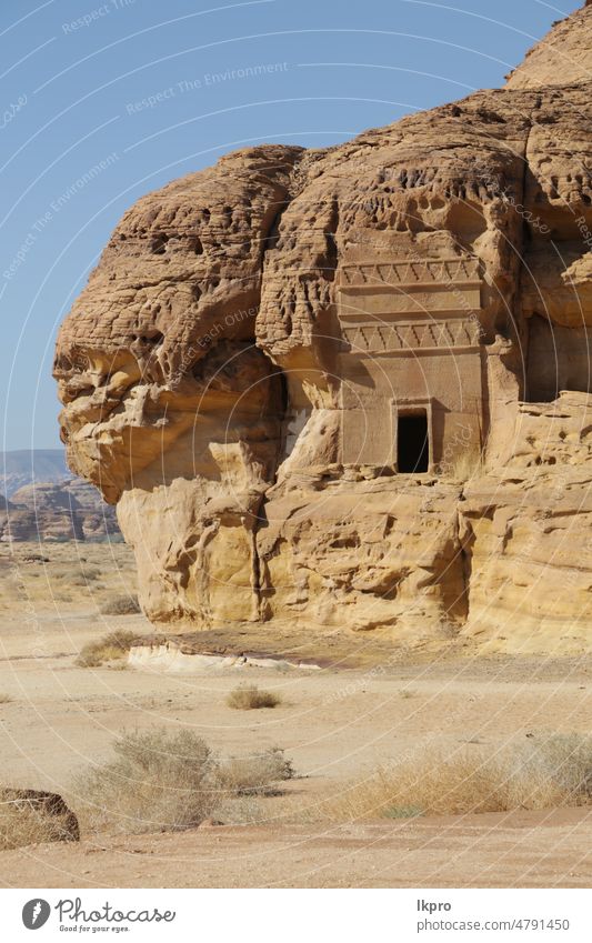 in the kingdom of saudi arabia scenic ruins monument antique geology art carved madain saleh tombs middle east culture nabatean kingdom oasis park petra ksa