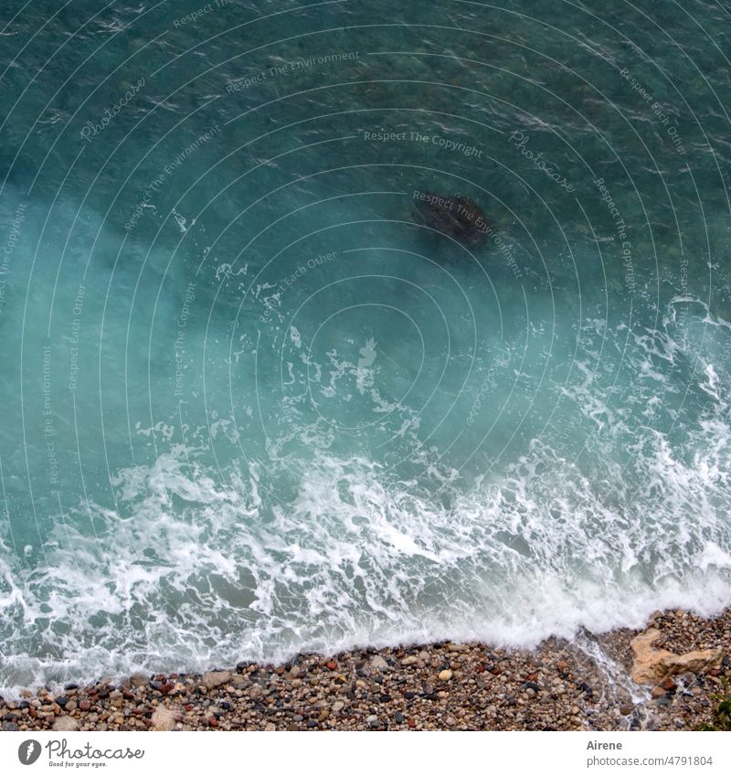 the dark spot coastline White crest Cliff Bird's-eye view Maritime Waves Water Force Under Roaring Dangerous Mediterranean sea Deserted Ocean Blue Dark Point