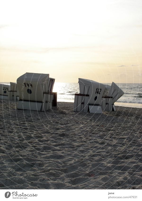 Late summer at Sylt beach Kampen Beach Beach chair Sunset Autumn Vacation & Travel Ocean Wanderlust Romance Evening Bathing place Early fall Clouds Water