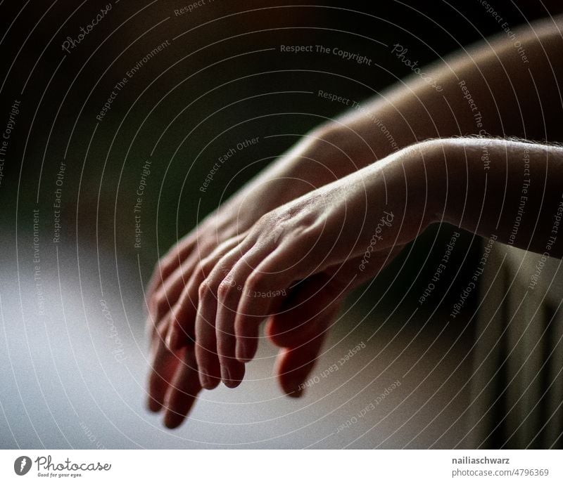 hands Central perspective Colour photo naturally Human being Hand Fingers Arm Interior shot Dark pretty Girl Woman relaxed Light Back-light Backlight shot