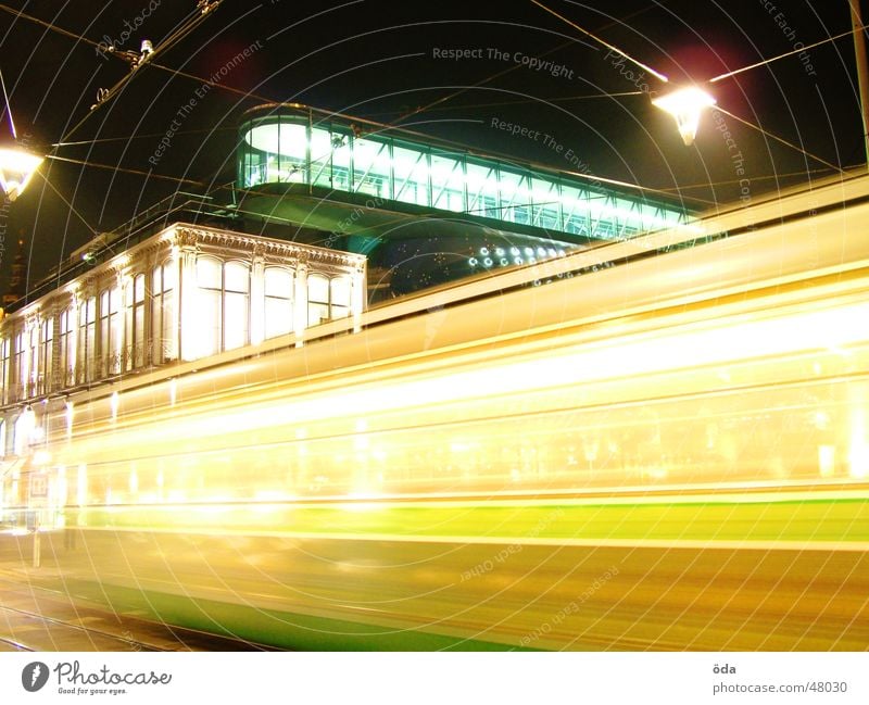 In Motion Tram Long exposure Light Night Graz Lamp art house Movement