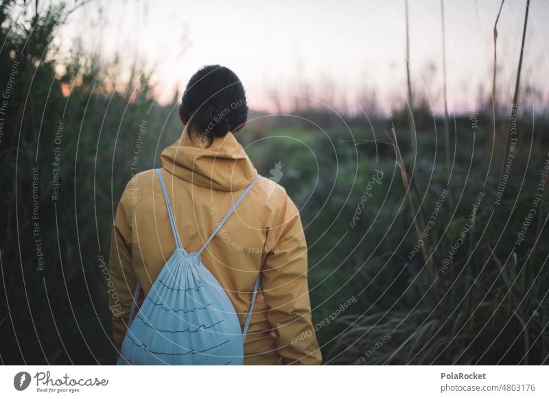 #A2# Morning excursion Trip Walking Woman Yellow Jacket Dawn in the morning morning light Morning grouchiness Hiking Adventure Landscape Nature Sunrise