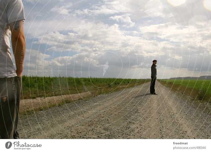 vanishing point Man Woman Clouds Mining Tattoo Street Rain Sun poetic cinematic film scene Gravel Rear view Perspective Partially visible