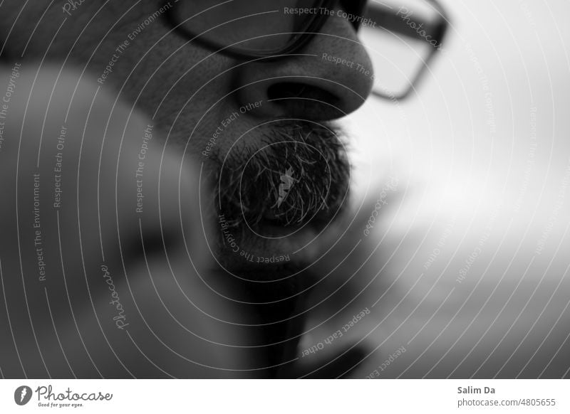 Mustache close up Close-up mustache mustached Moustache Moustache hair closeup closeness closeup shot glasses glasses on Black & white photo black and white