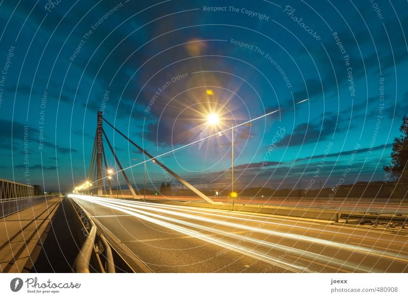 Highlights II Sky Clouds Bridge Transport Traffic infrastructure Motoring Street Highway Bright Blue Brown Yellow Future Colour photo Multicoloured