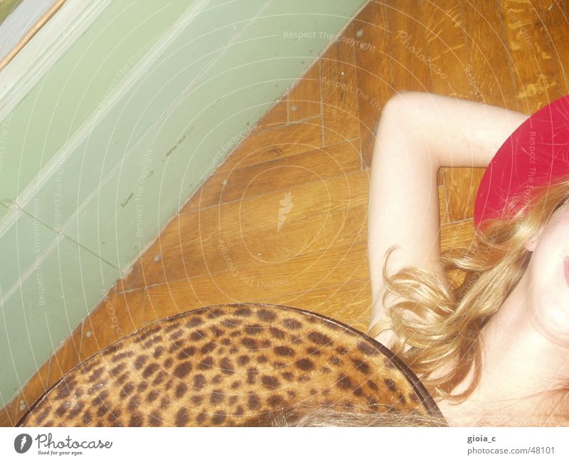 The Leopard Girl Blonde Turquoise Wood Red Pattern Parquet floor Headwear Clothing Stupid Light blue Crazy Accessory Joy Club Hat Skin Curl Bright