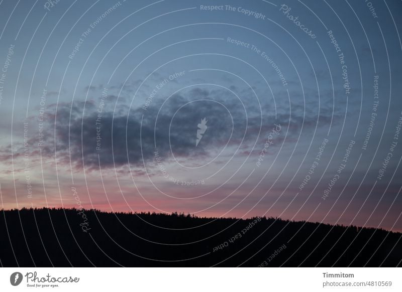 Clouds and sunset red over Black Forest hills Sky Blue Cloud formation Light Shadow Hill Treetops Deserted Nature Exterior shot Red Dark Environment