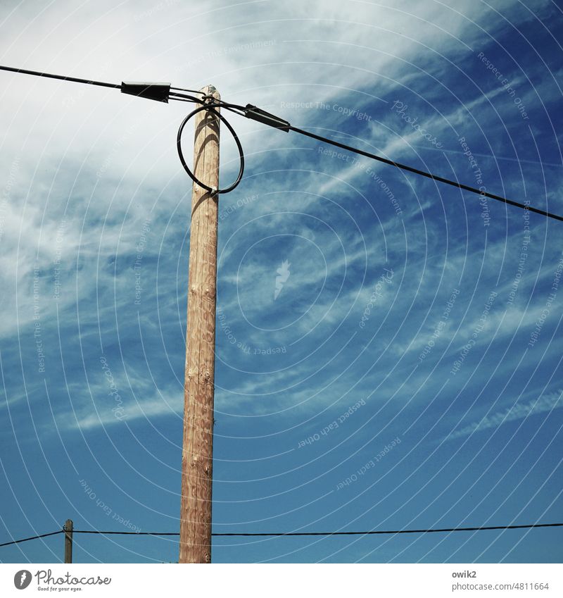 Guide power cable Sky Clouds Simple rural Contrast Long shot Colour photo Exterior shot Line dash power line cirrostratus clouds unspectacular Energy industry