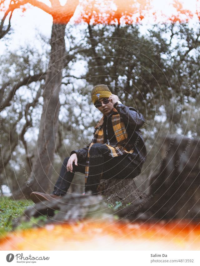 Stylish guy in the forest Style styled styler styles stylish Stylist Styling Stylistic stylized Guy guys Man young Young man Adults adult person