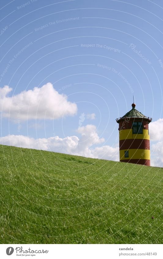 Lighthouse Pilsum Dike East Frisland Ocean Meadow Grass Clouds otto Nature Water Sky Tower Tilt Architecture