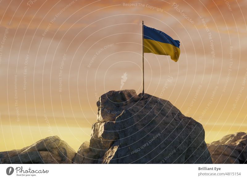 waving Ukrainian flag on rocky landscape 3d rendering Ukraine background beauty celebrate celebration clouds colorful concept country dramatic europe european