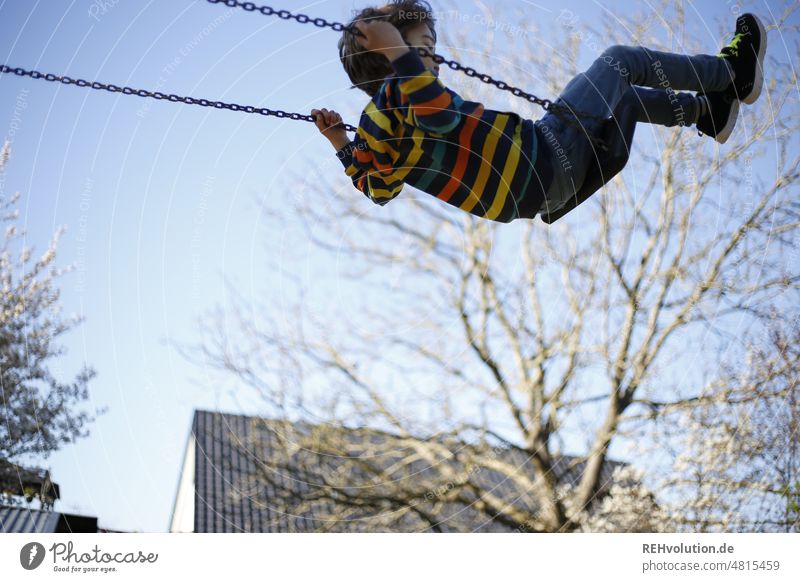 Child Schaukelt Infancy Playground Movement Swing To swing Playing fun Boy (child) naturally Joy Happy Day Nature Children's game Joie de vivre (Vitality)